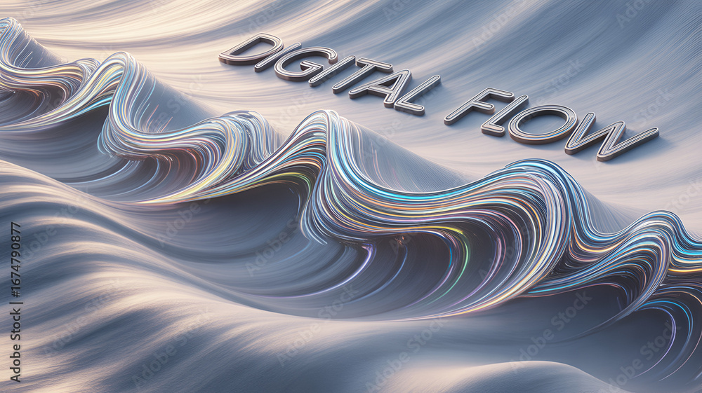 Poster digital flow waves with abstract design and smooth surface texture art