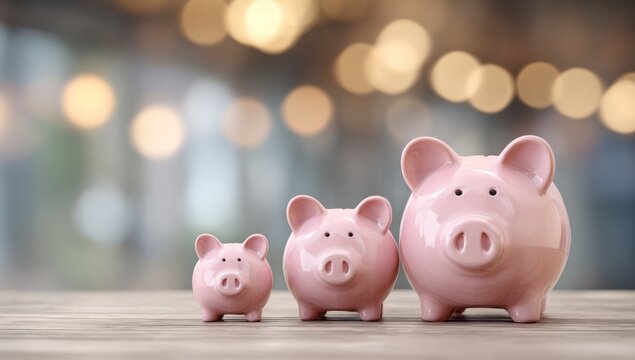 Three piggy banks in a row