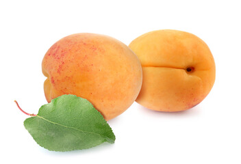 Fresh juicy apricots isolated on white. Summer fruit