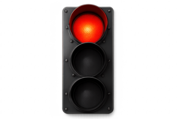 Red Traffic Light Showing Stop Signal on Transparent Background