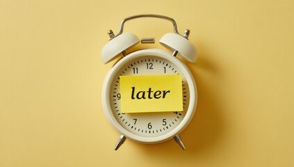 Vintage alarm clock with a yellow sticky note