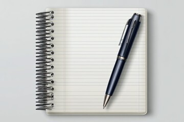 Notebook with lined paper and a dark blue pen sitting on it