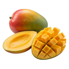 Ripe Mango Fruit With Cubed Flesh isolated on a transparent background tropical yellow
