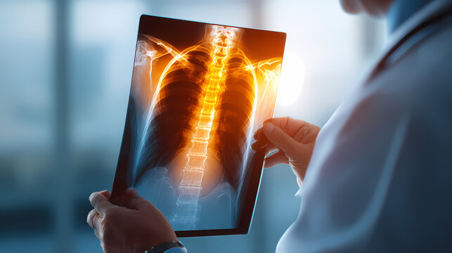 Doctor, medical professional, holding x-ray, spine and ribcage