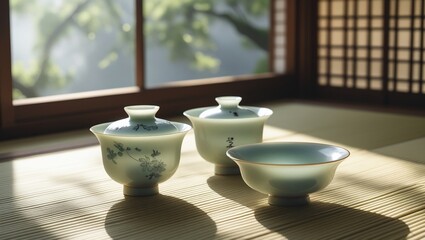 Tea Ceremony Set with Sunlight, and Japan.