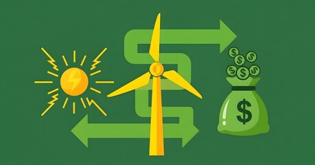 Conceptual Illustration of Renewable Energy and Financial Growth with Green Background