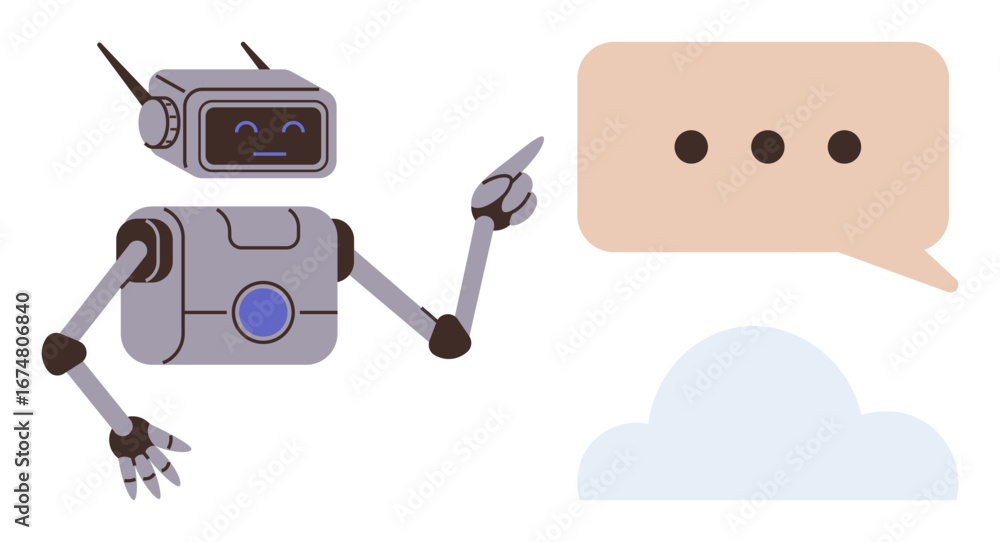 Aufkleber robot pointing at speech bubble with dots, symbolizing ai communication. ideal for technology, autom