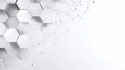 Abstract white hexagonal geometric network structure background with interconnected lines and nodes, representing connectivity and technology