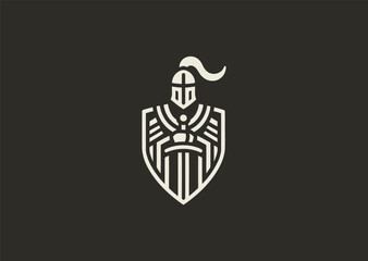 A simple minimalist medieval knight line style logo, representing honor, courage, and timeless chivalry