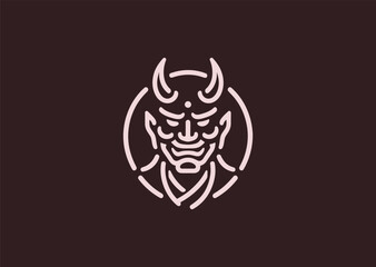 A simple minimalist oni demon line style, symbolizing fear, strength, and Japanese mythical tradition