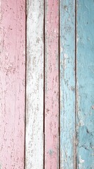 Textured wooden planks painted in pastel pink, white, and blue