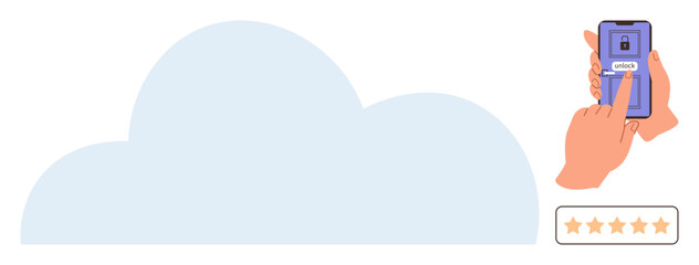 Hands interacting with smartphone, entering a password for cloud storage access. Ideal for cybersecurity, mobile app, password safety, digital privacy, data protection, secure access, simple flat
