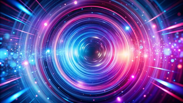 Abstract vibrant concentric circles with glowing neon colors and light trails