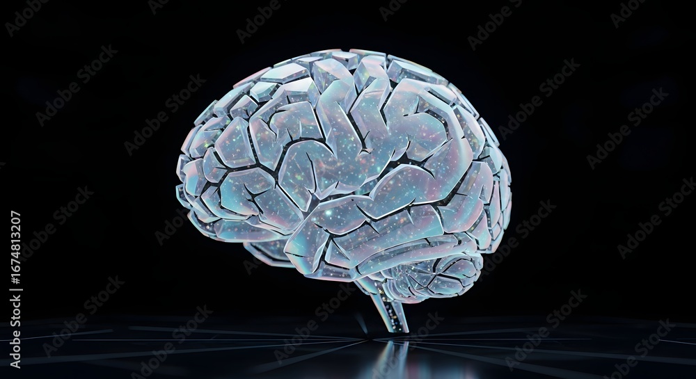 Poster futuristic digital brain with galaxy pattern on neural network structure
