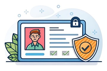 Digital ID Card License Illustration with Security Shield and Check Mark.