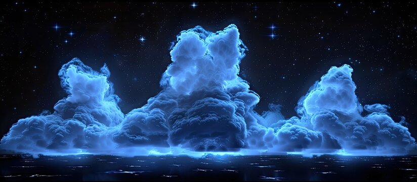 Glowing Night Clouds over Cityscape. Fantasy art for game design