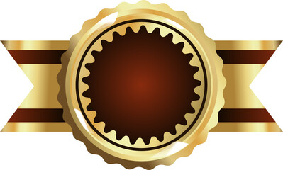 Golden Luxury Badge with Ribbon for Certificate, Award, or Premium Label Design