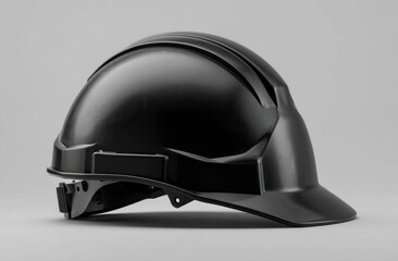 Fototapeta premium Black safety helmet on gray background