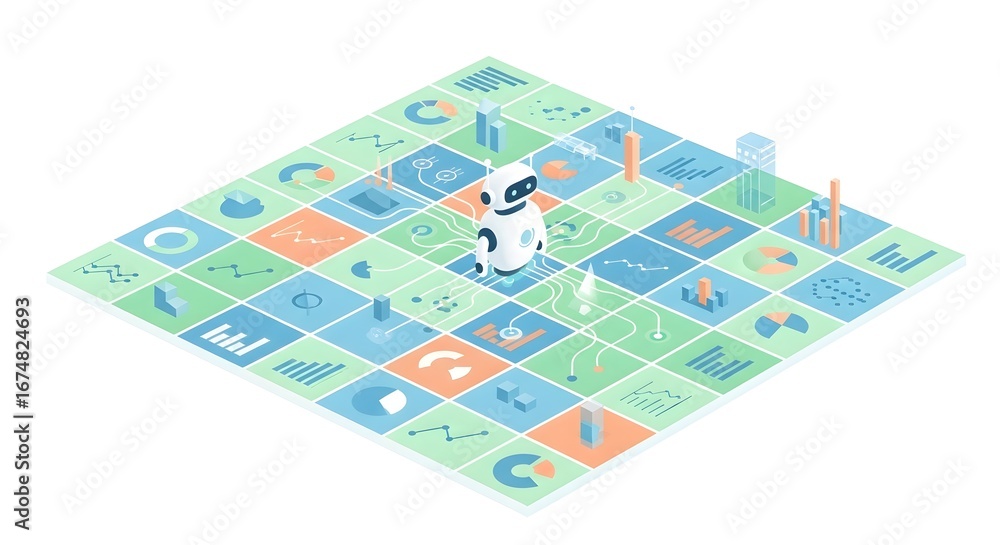 Poster robotic artificial intelligence chatbot on data visualization technology platform
