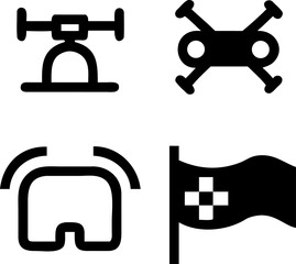 Obraz premium Modern tech icons showcasing drone, virtual reality, and innovation, for design and technology projects