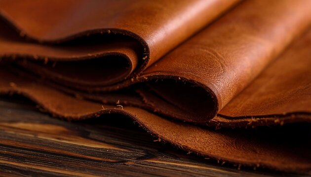 Close-up of stacked brown leather sheets