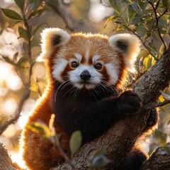 Adorable Red Panda in a Tree