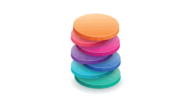 A vibrant 3D stack of layered colorful discs, abstract vector element for infographic or presentation design