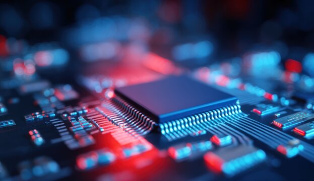 Close-up circuit board with chip