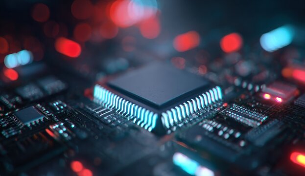 Close-up circuit board with processor - Powered by Adobe