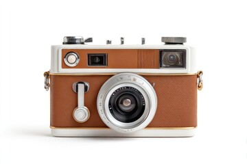 Vintage camera, light beige and off-white, against white background