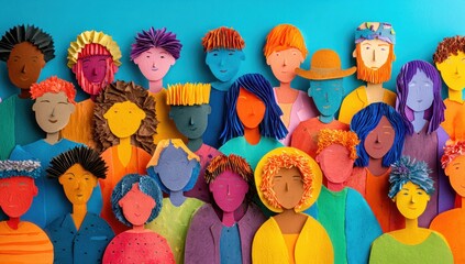 Colorful crowd of paper cutouts