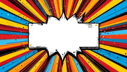 Dynamic burst of vibrant color emanates from a blank, stylized speech bubble center stage design.