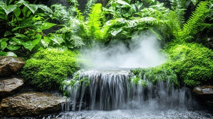 Obraz premium Lush waterfall cascading through a tropical garden