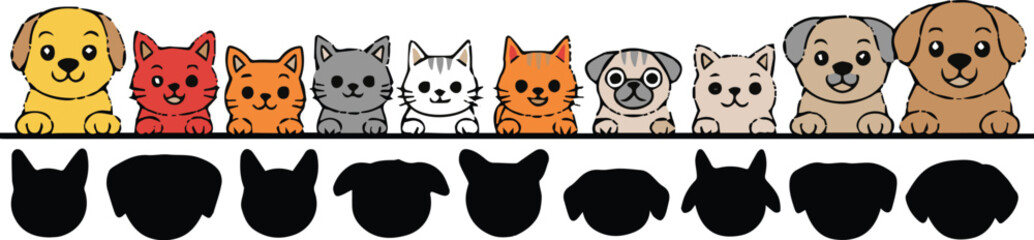 educational kids matching game vector set with colorful cartoon animal face silhouettes ai eps jpeg png clipart