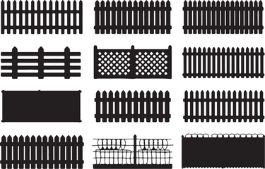 collection of twelve minimalist fence silhouettes vector icons for design projects architecture ui ux ai eps jpeg png
