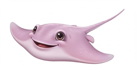 Fototapeta premium Cute cartoon stingray playfully swims in soft light. AI Generated