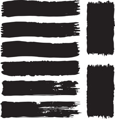  Black Grunge Brush Stroke Rectangles Set – Distressed Ink Texture Shapes for Design