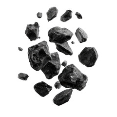 Naklejka premium Falling Black Rocks Isolated on Transparent Background