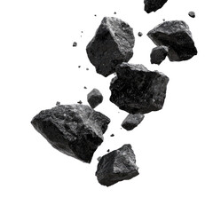 Falling Black Rocks Isolated on Transparent Background