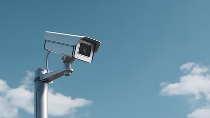 Modern CCTV Camera Mounted on Street Light Pole for Urban Surveillance
