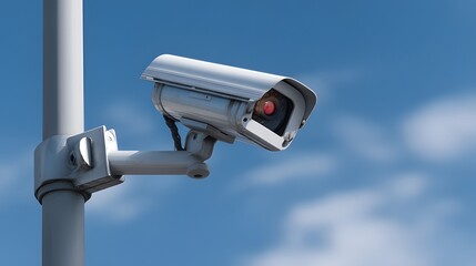 Modern CCTV Camera Mounted on Street Light Pole for Urban Surveillance