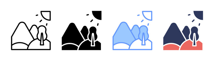 Fototapeta premium Mountain View Icon Set Multiple Style Collection