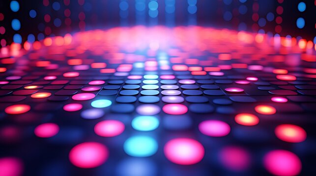 Abstract Dark Background: Glowing Circles in Red, Blue & Purple Receding Distantly, Showing Depth & Tunnel Feel, Vibrant Digital Futuristic Vibe