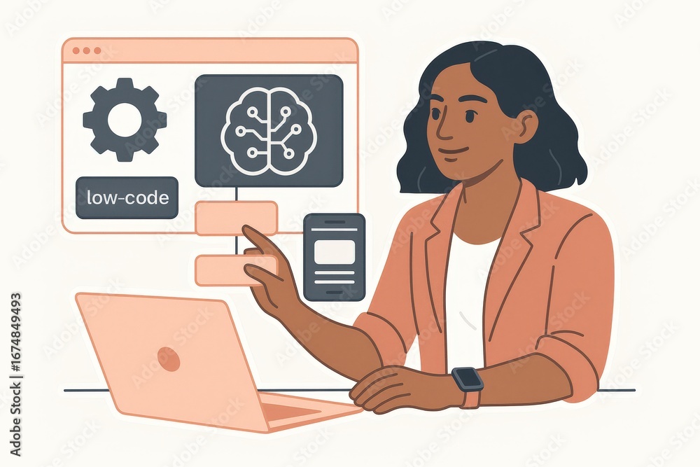 Aufkleber innovative female professional engaging in low-code software development illustrating concepts of ar