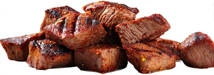 Pile of grilled, seasoned, meat cubes