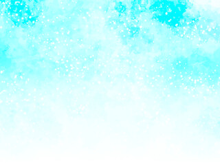 梅雨時のアジサイやネモフィラなど淡い水色や紫色のお花や、青空のようなイメージの背景素材。水彩風テクスチャー。筆のタッチ。水彩の柔らかなにじみ。キラキラした光。水滴の輝き。しっとり感。