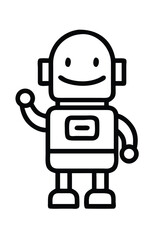 Cute Robot Coloring Page for Kids. Simple Cartoon Classroom Scene with Bold Outline