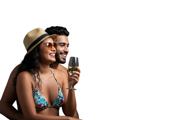Latin Couple Drinking Wine on Vacation, Transparent Background