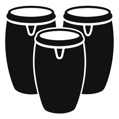Rhythmic Echoes: A striking monochrome illustration of three conga drums, set against a blank canvas, poised to resonate with the deep, percussive heartbeat of music.