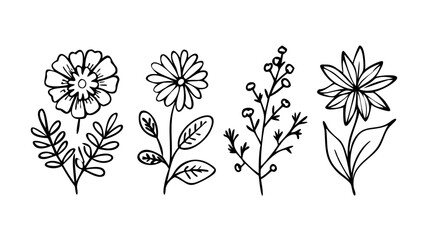 Black and white simple floral doodle flower